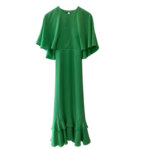 Alexis Green Silk Cateline Cape Sleeve Midi Dress Size M Formal Elegant - Picture 4 of 16